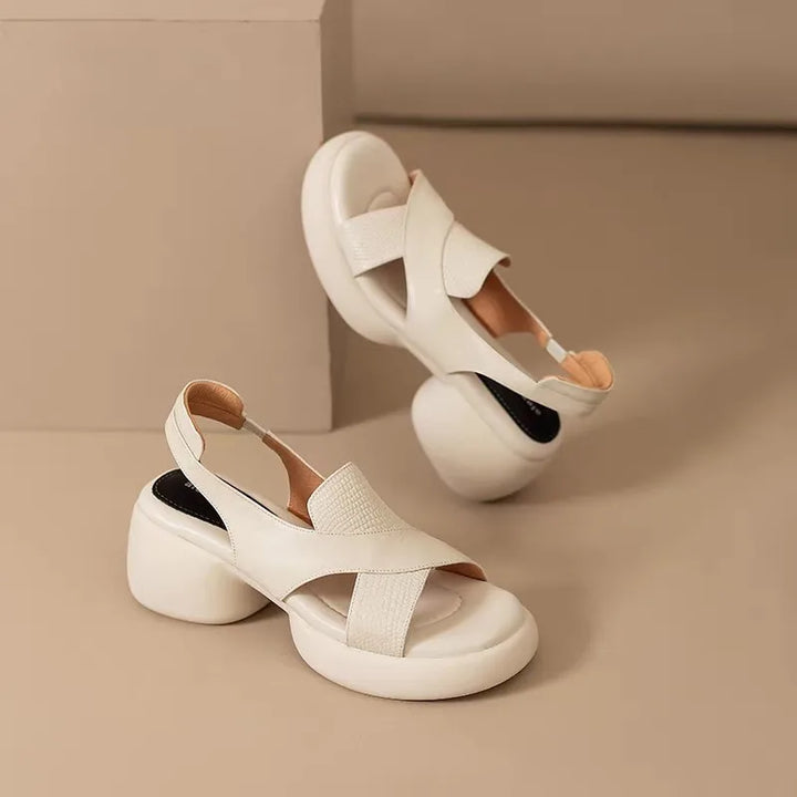Comemore Roman Sandals Women Summer Thick Bottom Shoe Soft Leather Peep Toe Chunky Heeled Female Sandales Casual Shoes for Women