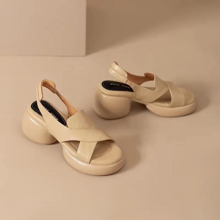 Comemore Roman Sandals Women Summer Thick Bottom Shoe Soft Leather Peep Toe Chunky Heeled Female Sandales Casual Shoes for Women